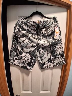 Men's Black & White Comic Shorts